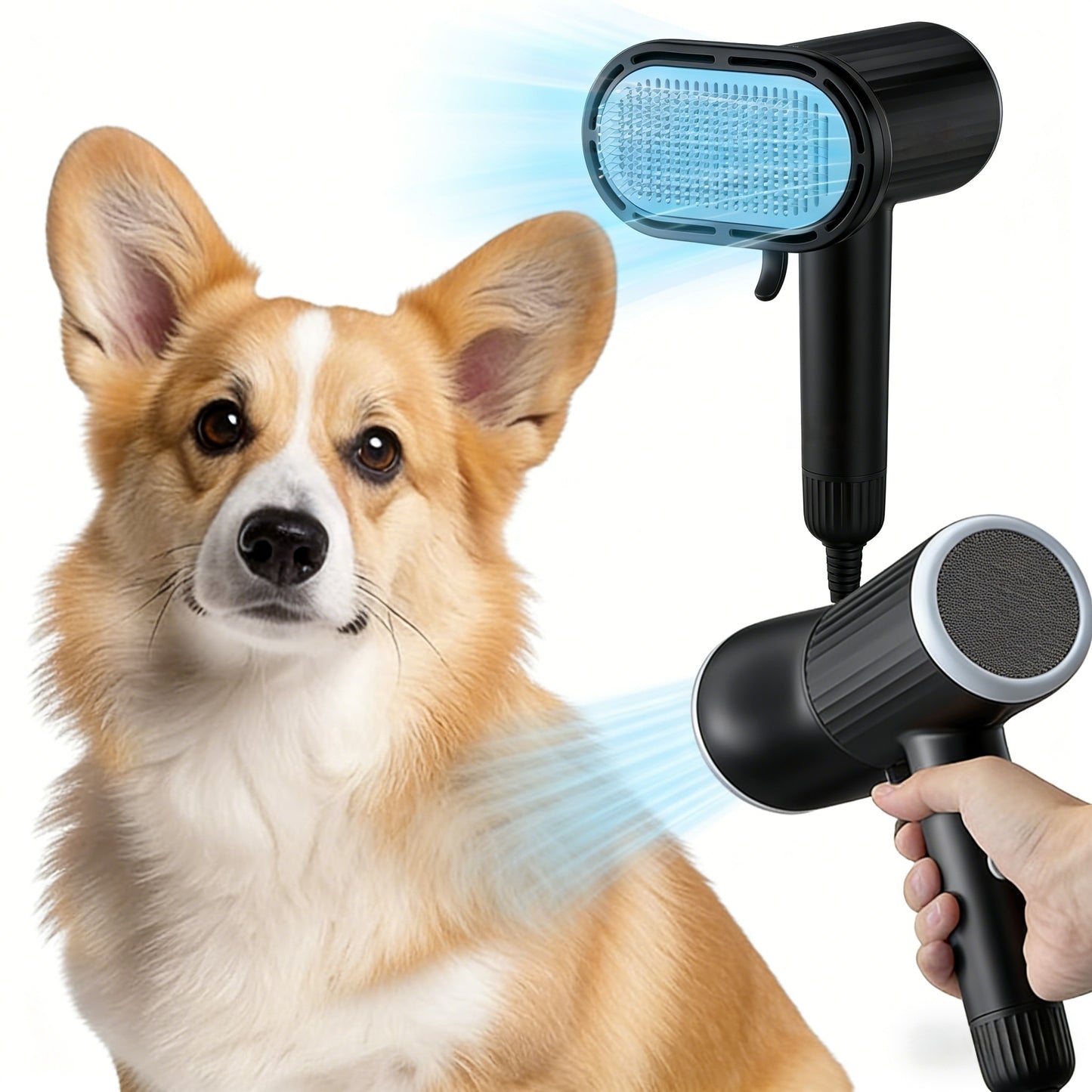 2-in-1 Pet Hair Dryer with Slicker Brush - 360° Airflow Dog Grooming Dryer