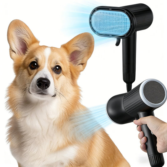 2-in-1 Pet Hair Dryer with Slicker Brush - 360° Airflow Dog Grooming Dryer