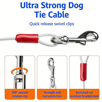 Heavy-Duty Dog Tie Out Cable - Stainless Steel Swivel Leash for Outdoor Use